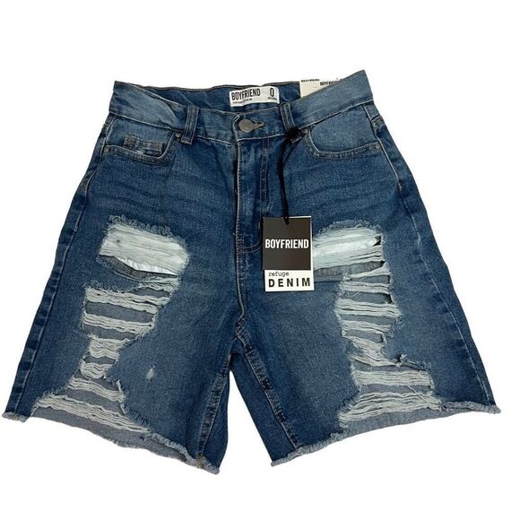 Refuge Denim Distressed Boyfriend Mid Rise Shorts Sz 0 NWT - Picture 1 of 8